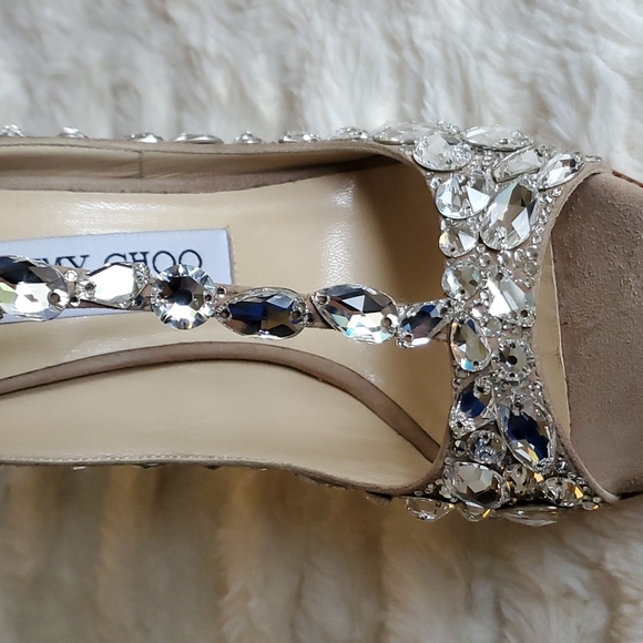 NIB Jimmy Choo Tstrap Rox Nude Crystal Shoes Size 37 - Picture 2 of 11